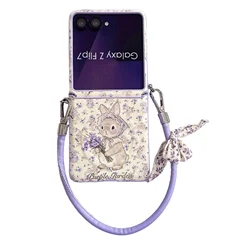 Elegant Purple Rabbit Wristband Phone Case with Handheld Magnetic Cover - Galaxy Z Flip 5 (Purple Rabbit)