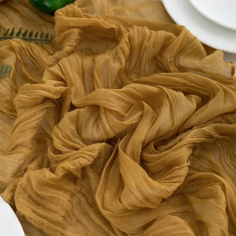 Wrinkle Gauze Table Runner Cheesecloth Semi-Sheer Table Setting Dining Wedding Party Christmas House Banquets Arches Decor