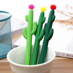 Stylos Gel Cactus dessin animé, 2 pièces, 0.5mm, Kawaii, stylo à encre noire pour Signature, outils d'écriture pour étudiants, fournitures scolaires et de bureau 