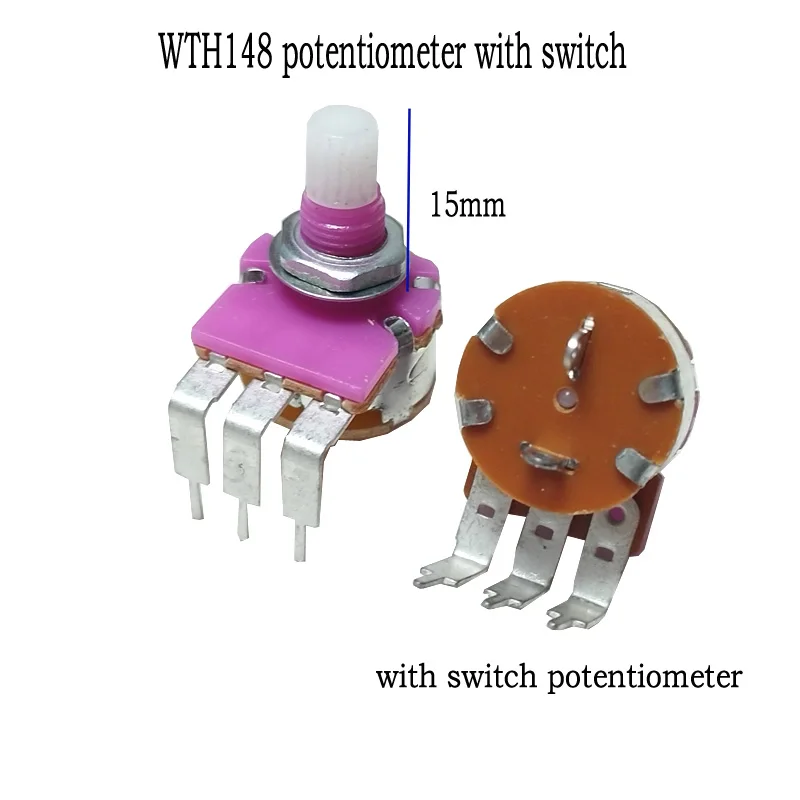 Single Potentiometer WTH148 with switch 15mm B10K B100K B500K For Amplifier Audio 10k 100k 500k 5pcs