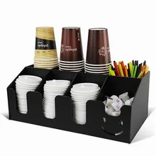  Black Acrylic Cup Holder Multi-compartment Cup Storage Rack Straw Storage Box Coffee Milk Tea Shop Cup Container Rack Home Decor 