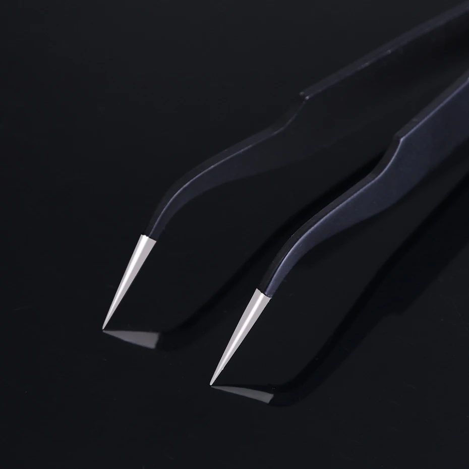 2pcs Professional Nail Art Stainless Steel Curved Straight Tweezer Black Picking Rhinestone Pliers Manicure Nipper Tool Supplies