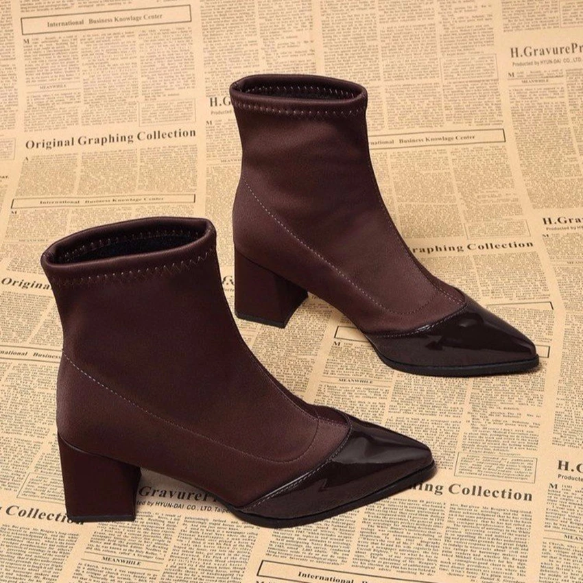 2026 Ankle Boots for Women Spring Autumn PU Leather Fashion Square Heels Zip Black Boots Ladies Boot Women Outdoor Casual New