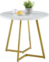 Round Dining Room Table with Wood Grain Tabletop and Steel Frame, for Kitchen, Living Room, Office, Conference, 2 to 4 Person 2