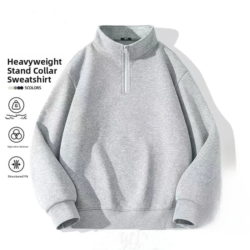 Loose Fit Men's Hoodie Spring Autumn American Retro Simple  Color Casual Jaet Student Top f Zipper Long Sve Swea...