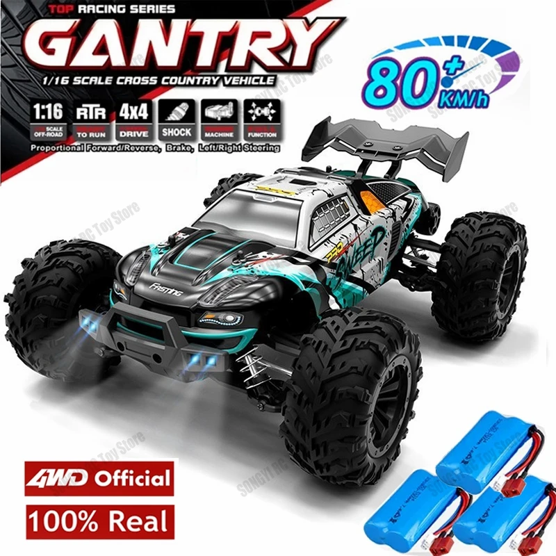 슈퍼 브러시리스 RC 자동차 LED 조명, 4x4 오프로드 리모컨, 고속 드리프트 몬스터 트럭 장난감, 어린이 성인, 4WD 1:16, 50 km/h, 80 km/h 