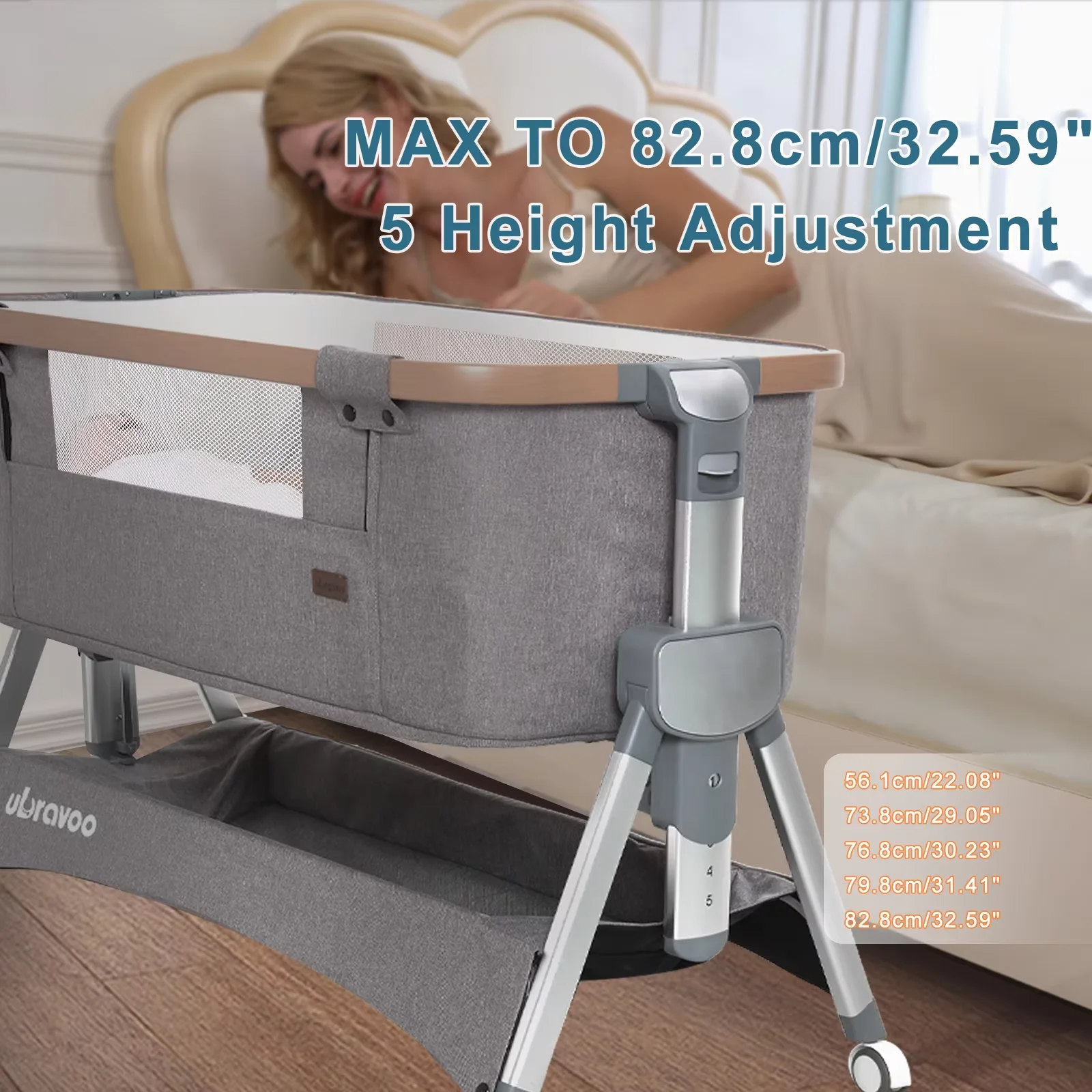Ubravoo Foldable Baby Bedside Crib - Portable Adjustable Bassinet for Newborn Infants (Girls & Boys), Gray S157e8543905d485580464f08066d71edT