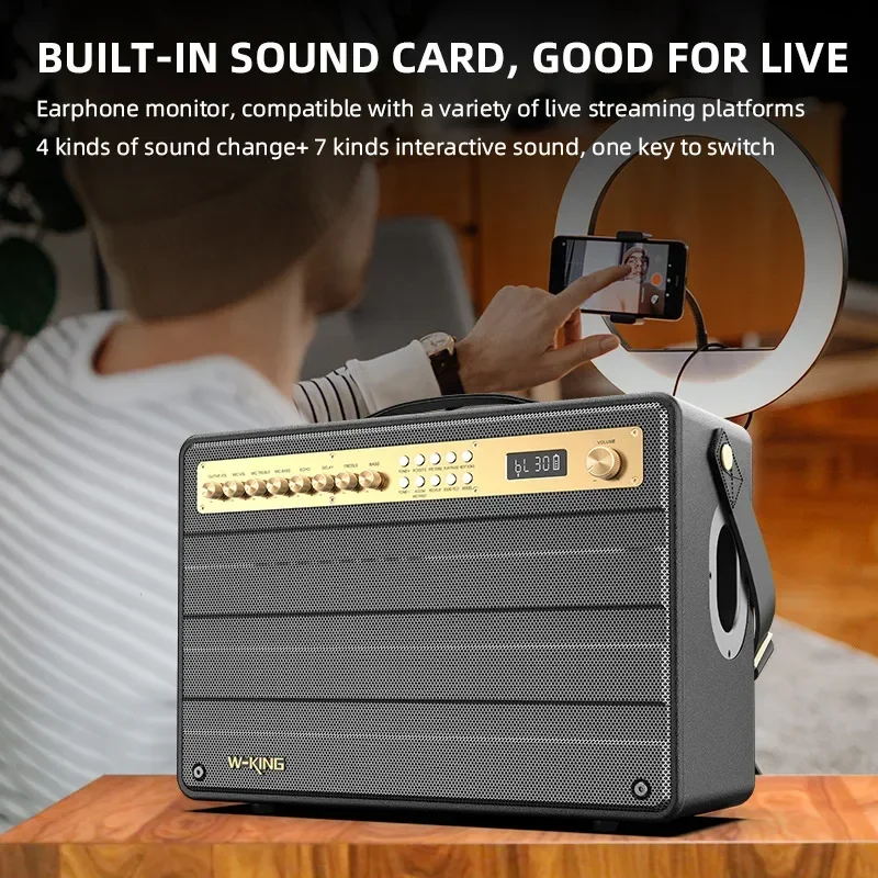 

200WSHOCK WAVES K6 PLUS Outdoor high-power singing speaker portable plug-in card Bluetooth audio dual microphone subwoofer