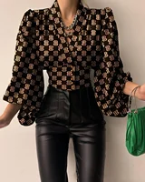 Women's Blouse Sexy Irregular V Neck Blusas Fashion Lantern Sleeve Solid Autumn Elegant Streetwear Casual Loose Tunic Top - Image 2