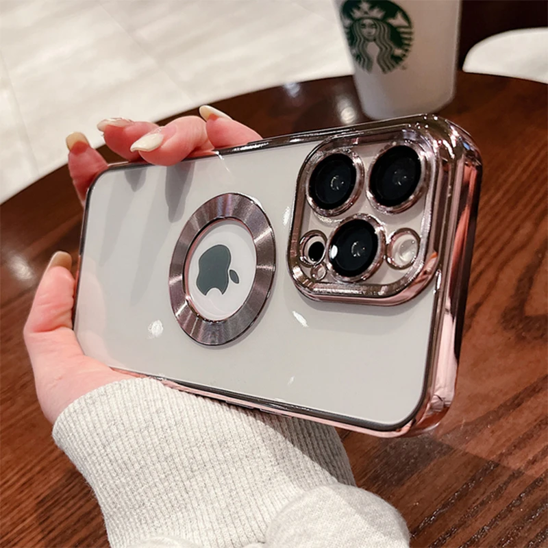 Luxury Cutout Reveal Logo With Lens Protector Clear Case for iPhone 13 12 11 Pro Max XR XS X 7 8 Plus Transparent Silicone Cover