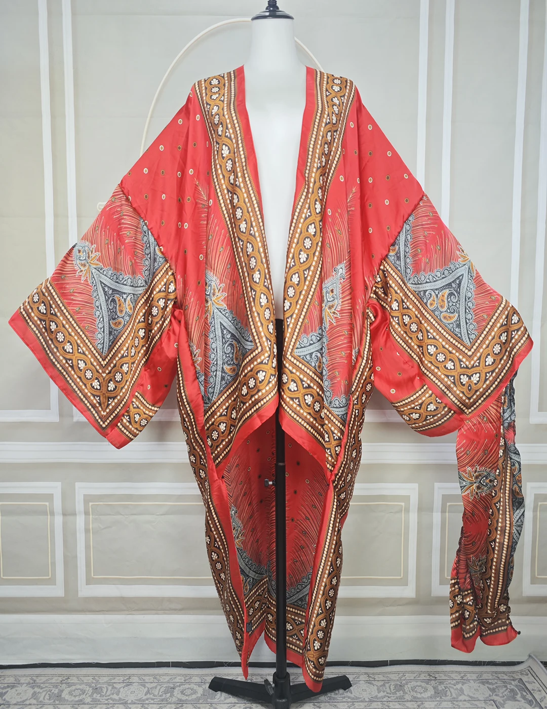 Fashion Spring African Femme Back Long of Kimonos Casual Beautiful Blogger Style Silky Open Front Mini Cardigan With Scarf