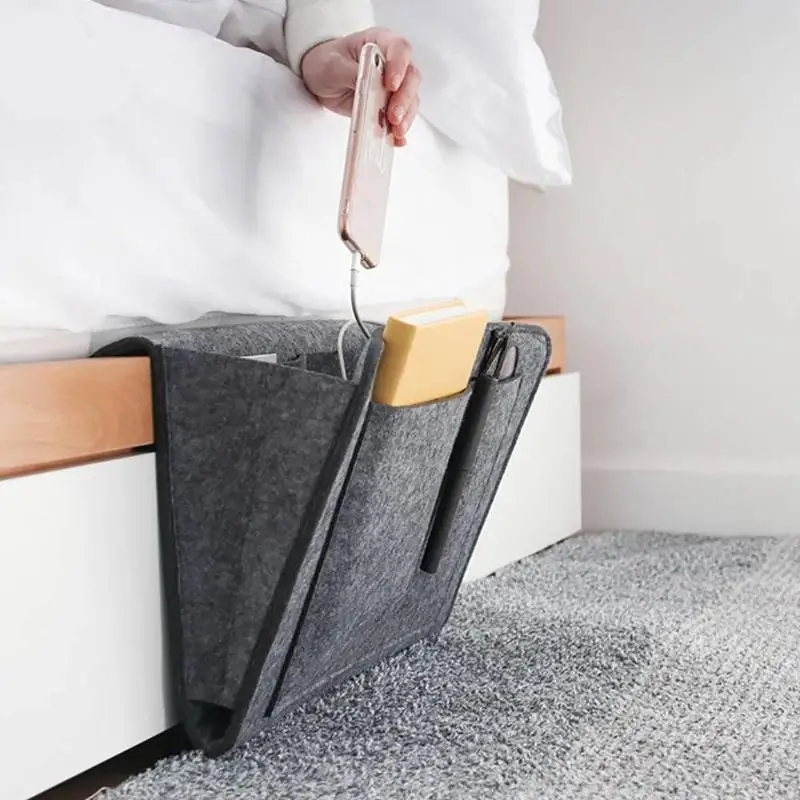 1 Stück Filz-Aufbewahrungsorganizer für das Bett, Handy-, Buch- und Zeitschriftenhalter, Taschen, hängende Aufbewahrungstasche, Baby-Taschentuchbox für Bett und Sofa – Detail 3