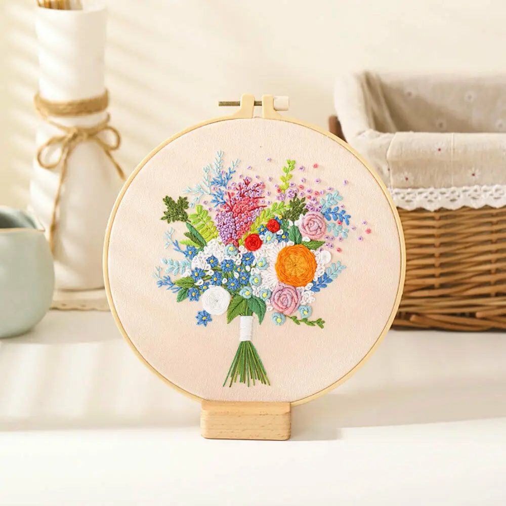 Floral Embroidery Craft Kit - Punch Needle & Cross Stitch Set