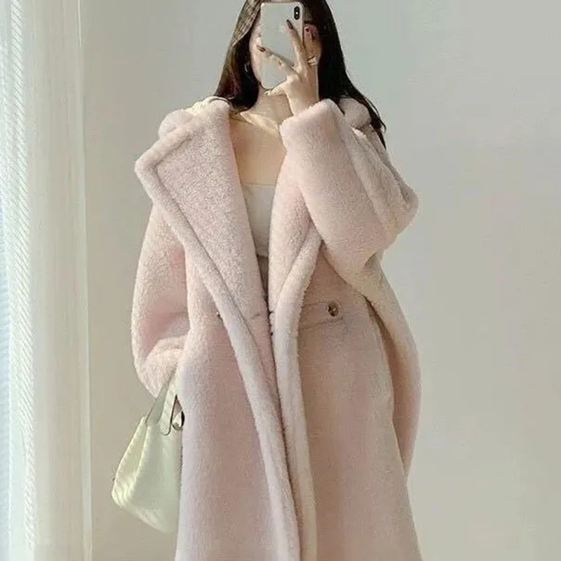 

Autumn Winter Imitation Lambwool Jacket Women Overcoat New Korean Elegant Loose Joker Casual Hooded Warm Lamb Wool Parker Coat