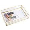 Nordic Retro Storage Tray Gold Rectangle Glass Makeup Organizer  Dessert Plate Jewelry Display Home Kitchen Decor WF1015 5