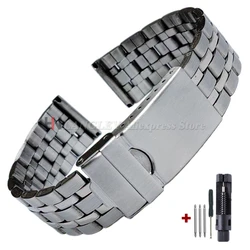 Men's Silver Stainless Steel Watch Strap with Folding Buckle - 22mm (Silver)