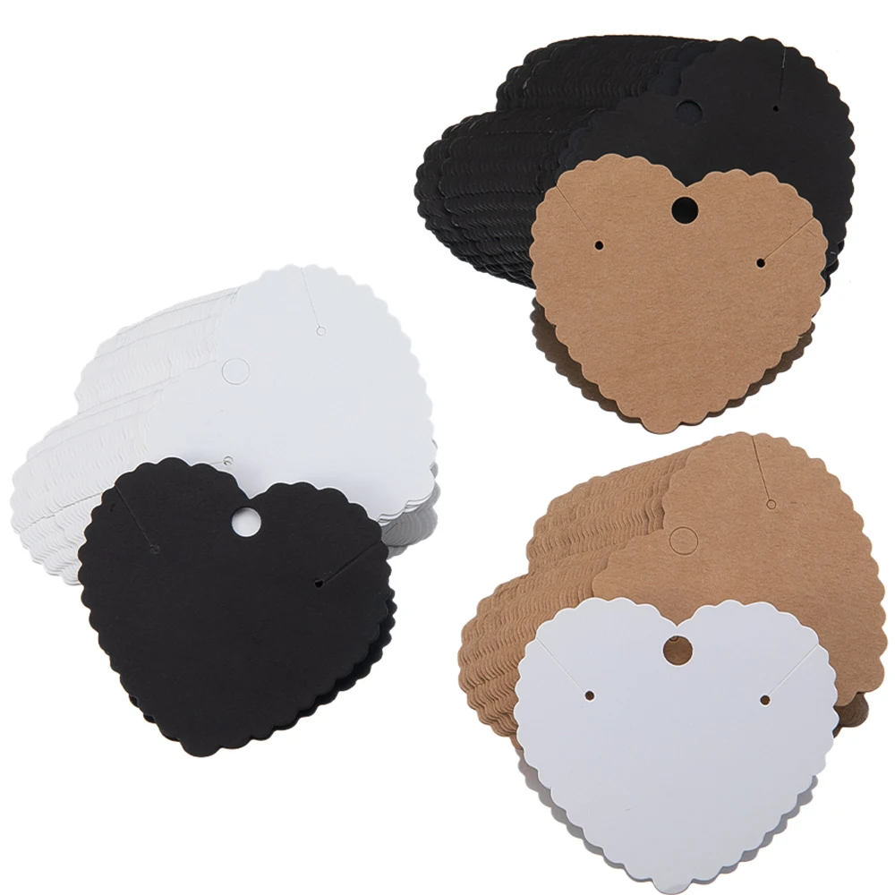

50pcs Earring Card Holders Heart Shape Earring Display Cards Kraft Paper Cards for DIY Jewelry Packing Displaying Supplies