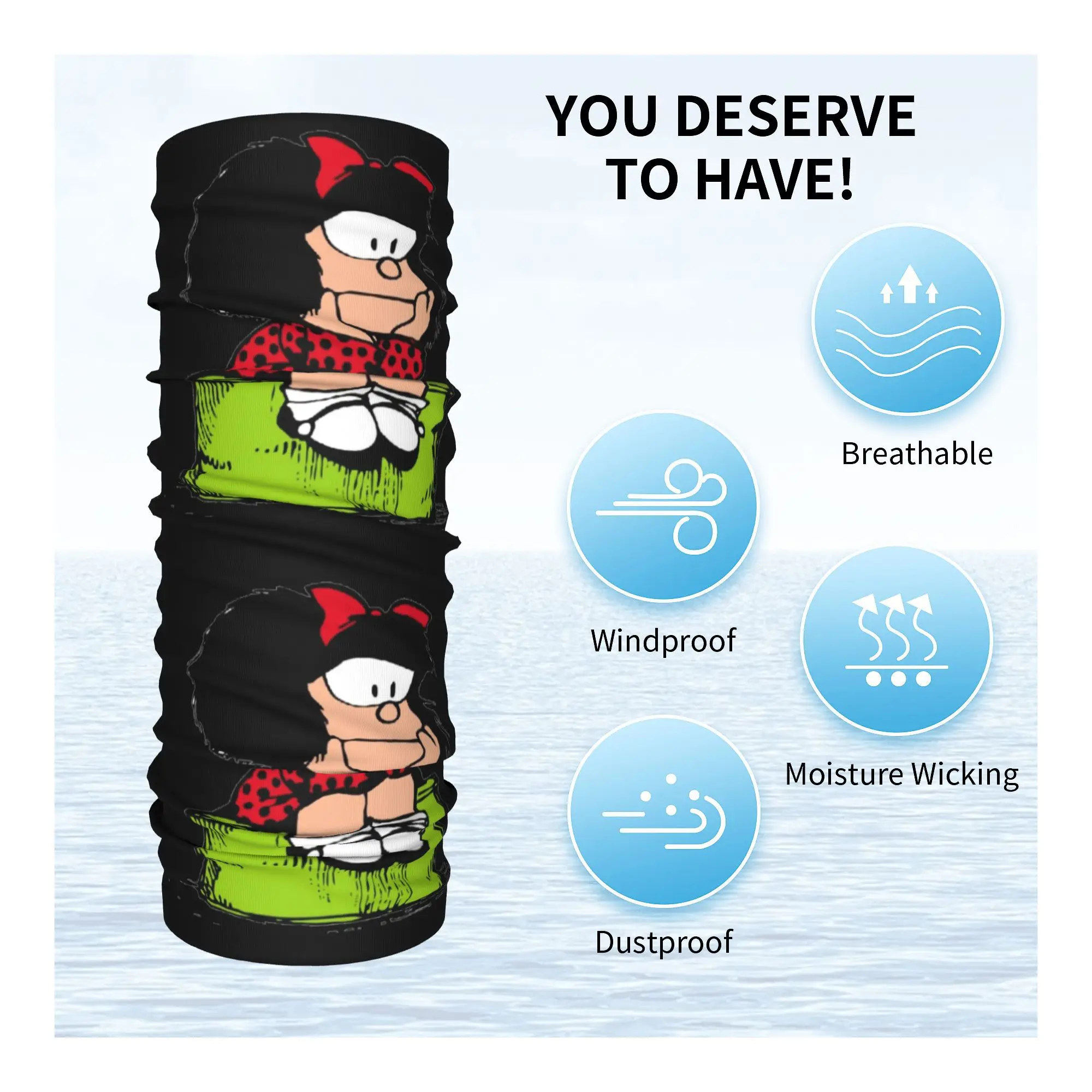 Mafalda Thinking Neck Gaiter Women Men UV Face Shield Winter Quino Comic Cartoon Bandana Scarf for Cycling