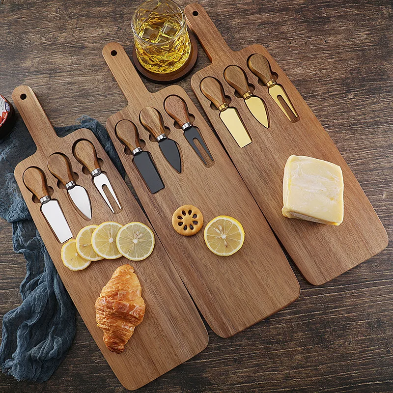 Acacia Cheese Board Set Cheese Knife Board Wooden Cutting Steak Knife