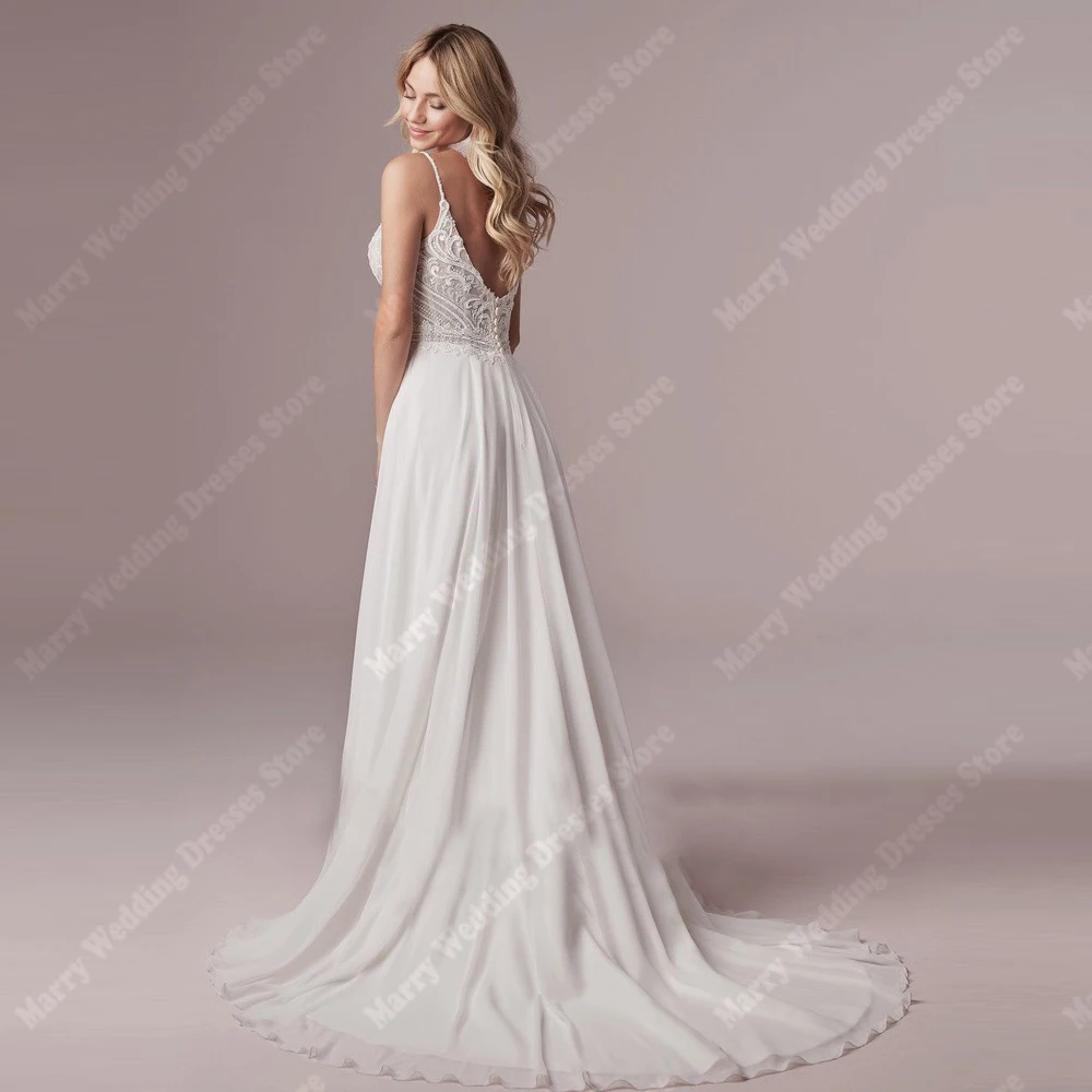 Modern A-Line Elegant Women Wedding Dresses Charming Sleeveless Bridal Gowns Mopping Length Banquet Vestido De Novias Customized 4