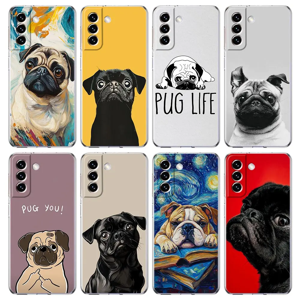 Black Pug Close-Up Design Soft Clear Phone Case