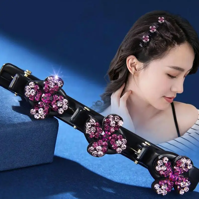Hair Clip With 3 Small Clips Hair Clips For Braids 3PCS Sparking Crystal Stone Braided Double Layer Braided