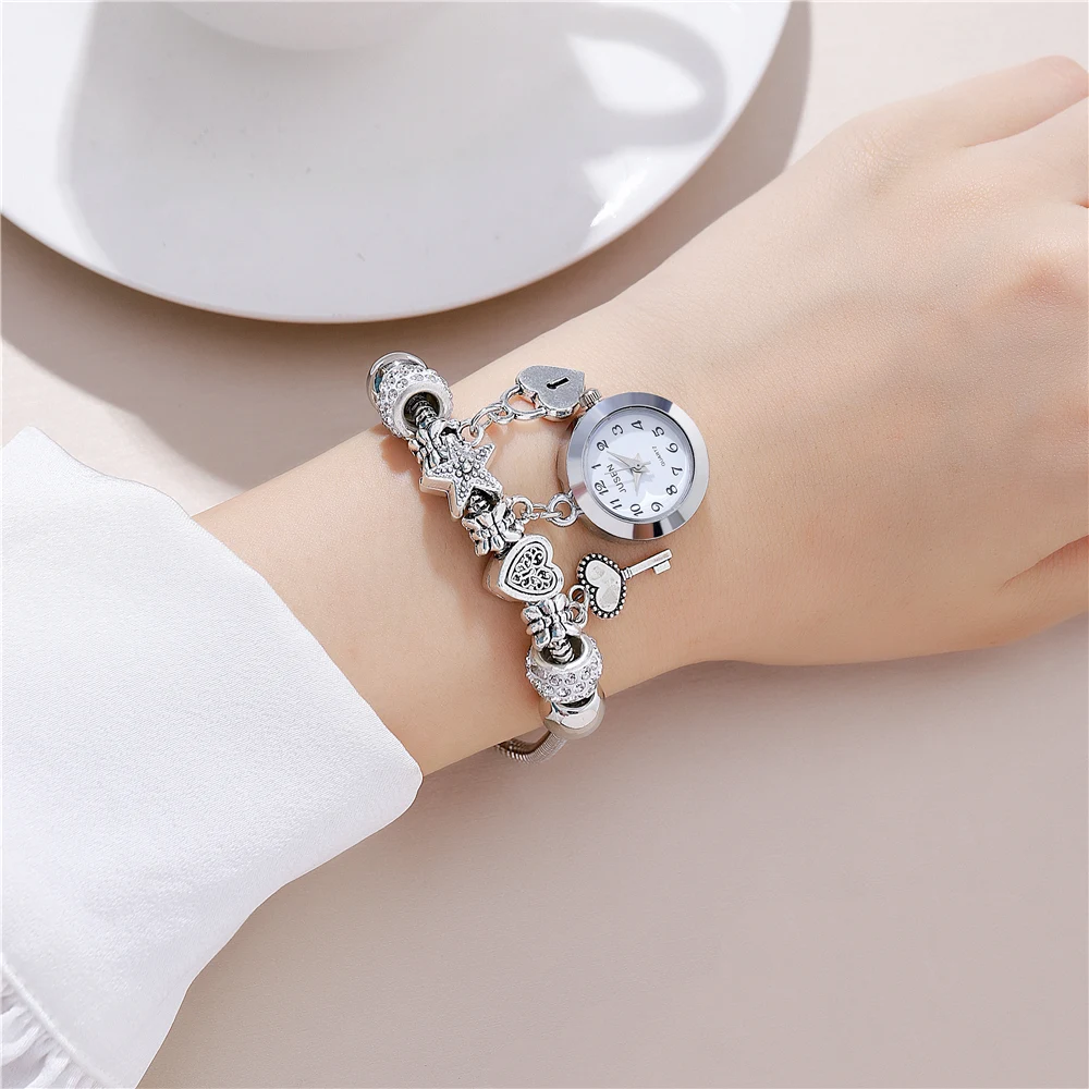 Fashion personality beads bracelet Love Key Pendant Women's bracelet watch 4