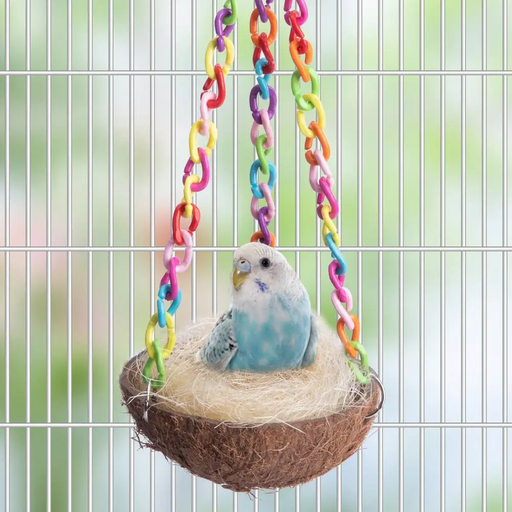 Bird House Colorful Chain Rest Play Coconut Shell Lightweight Hanging Parrot Swing Toy for Home