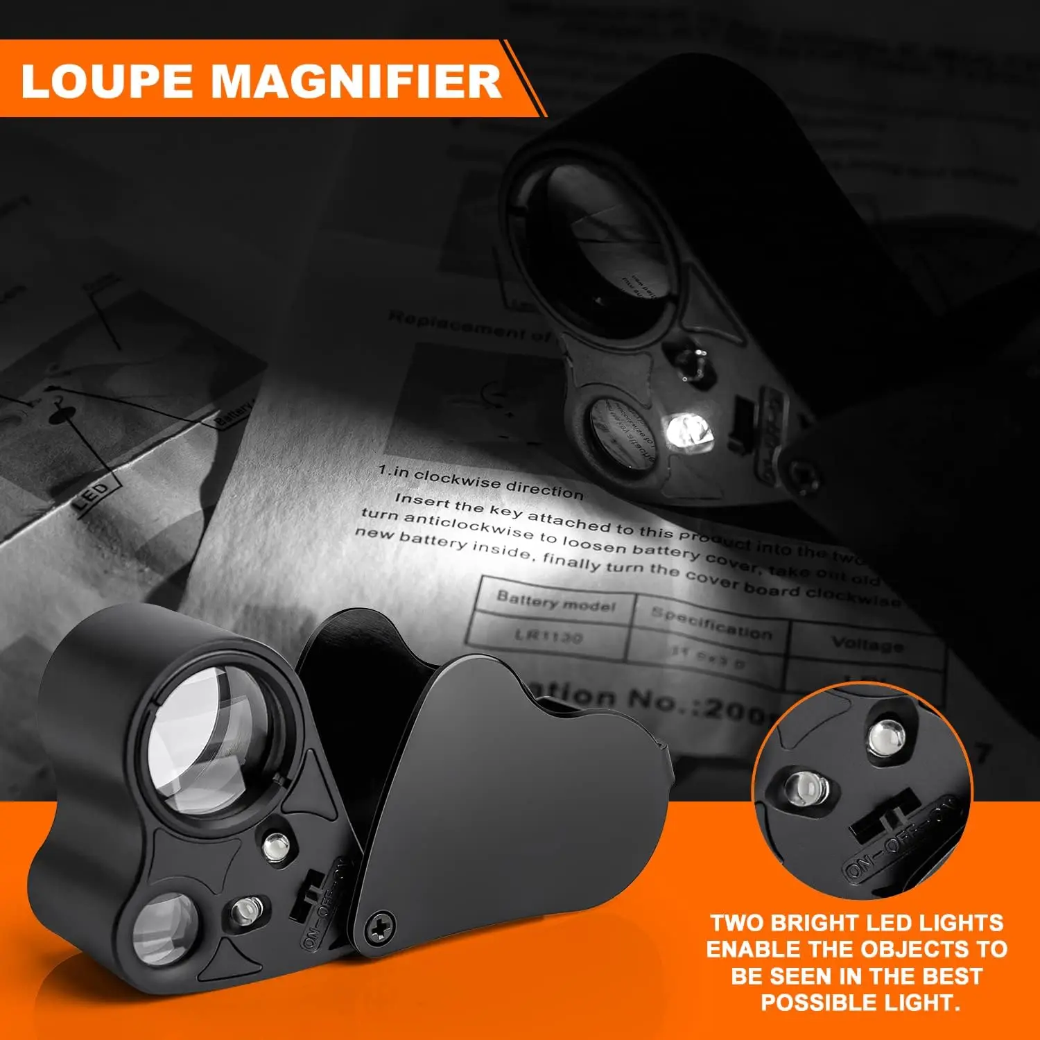 Lente Da Gioielliere 60X Con Luce LED E UV - Portatile, Per Gemme, Monete, Francobolli, Con Custodia - Foto 3