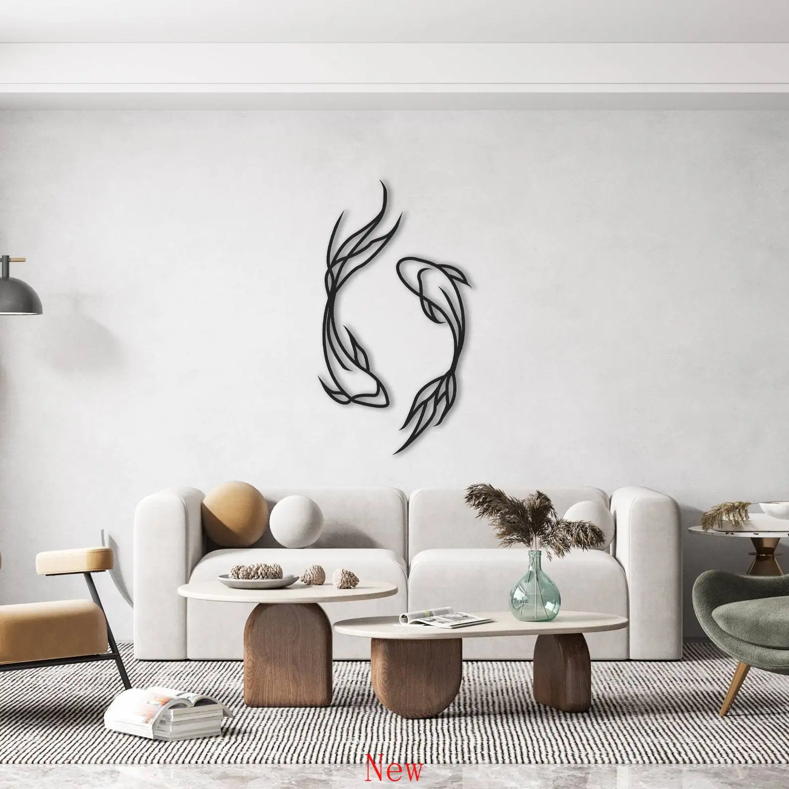 

1pc Feng Fish Metal Sculpture Minimalist Line , Metal Wall Decor Betta Fish Wall Decor Abstract ,Fish Vase Room Decor wall deco