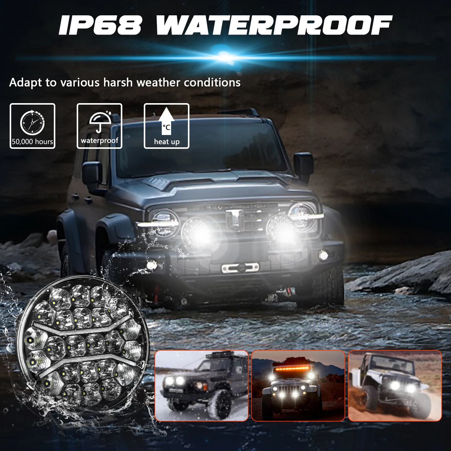 9Inch Work Headlight Bar Vehicle Len Demon Eye Light 6000K Spot Combo Barra LED