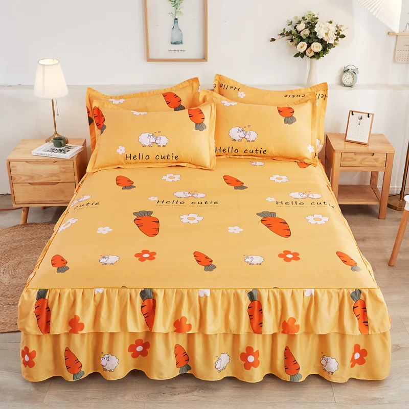 Description Picture 4 of itemDouble Lace Bed Skirt colcha de cama queen Plant Printed Bed Cover Single/Queen/King Size Bed Sheet Skirt(Pillowcase need order)