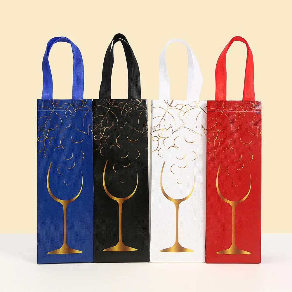 Luxury Non-Woven Wine Bottle Gift Bags – Reusable Tote with Golden Wine Glass Design, W... - SKU NWBB1406 - UGI Packaging