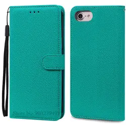 Vibrant Candy Color Wallet Case - Shockproof Flip Cover with Soft Silicone & Leather for iPhone 7 (Cyan)