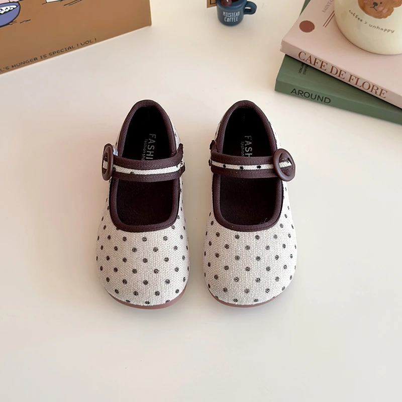 New Spring Autumn Girls Leather Shoes Fashion Dot Polka Printed Children's Flats Causal Soft Bottom Kids Princess Ballet Shoes 3