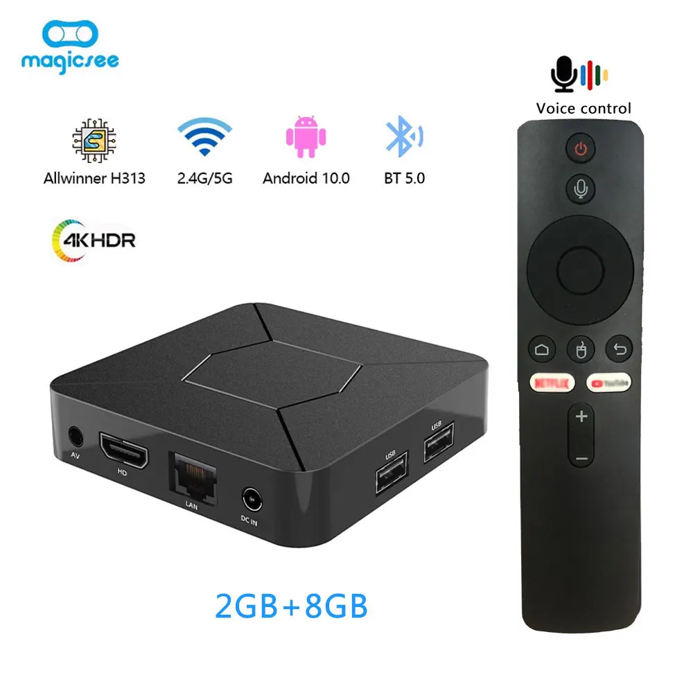 Magicsee Q5 Android TV Box Voice Control Smart TV Box Allwinner H313 Support IPTV 4K HDR Dual WiFi Bluetooth Smart Television z1 atv tv box android 10 allwinner h313 support 4k av1 2 4