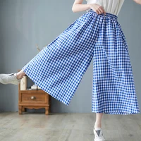 Elegant Woman Dress Plaid Pants Thin Cotton Linen Wide Leg Trousers Women 2023 Summer High Waist Baggy Jogger Pants Sweatpants - Image 4