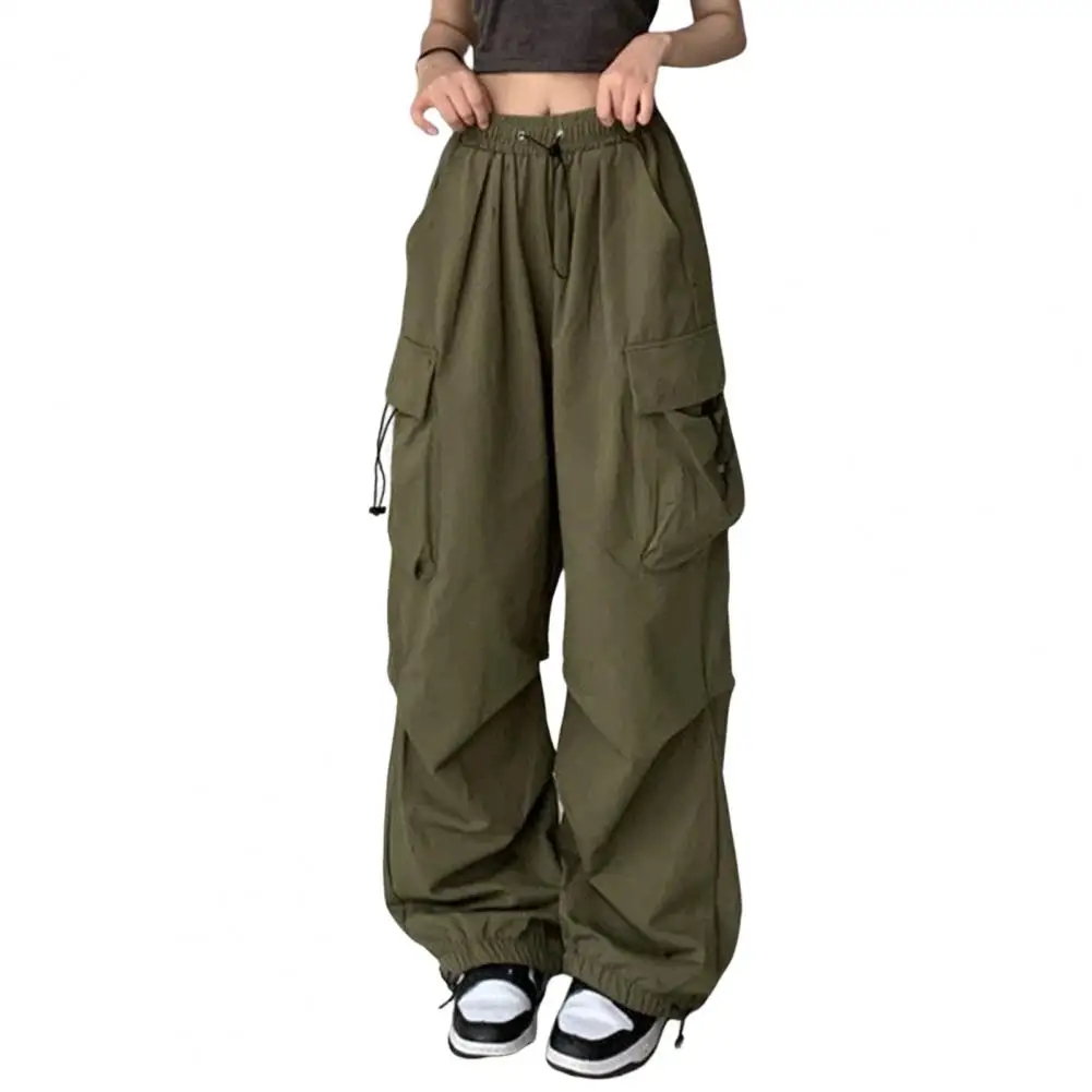 Loose Cargo Pants for Women Hip Hop Baggy Solid Color Multi Pockets Elastic Waist Breathable Lady Trousers Women financial management a6 budget ring binders set habit cultivation money saving budget binder planner multi pockets spiral binder