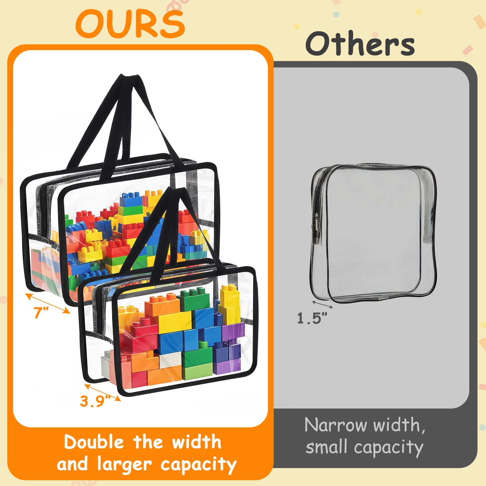 Black Transparent Plastic Toy Storage Bags 4 Pack Large Extra Large