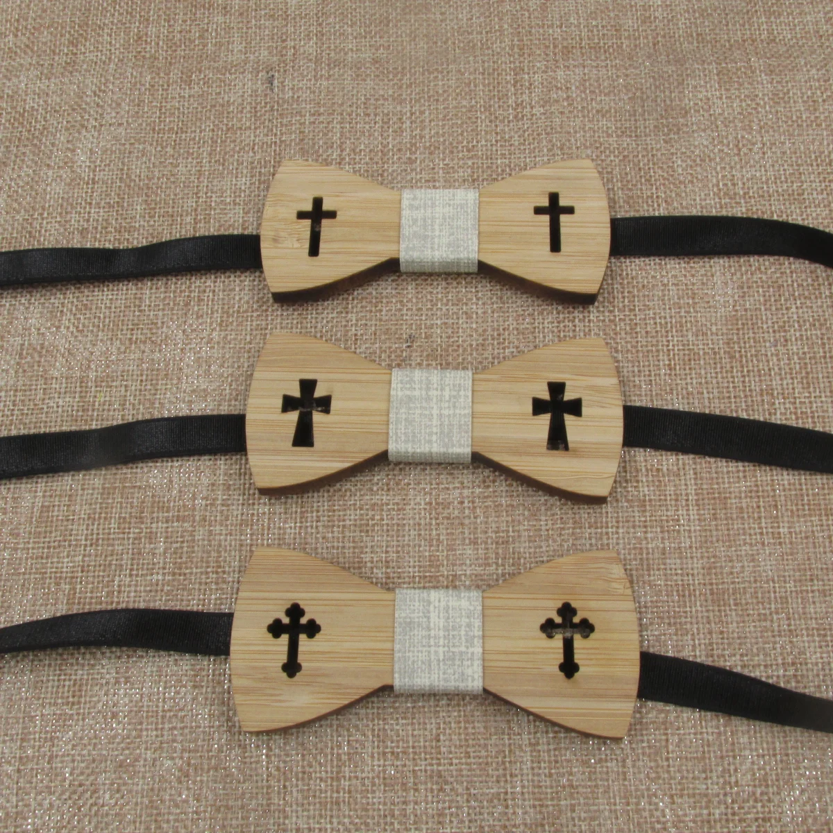 Set of 5pcs Baby Wooden Cross Bow Tie for Baptism Kids Wood Bow Ties for Boy's Christening