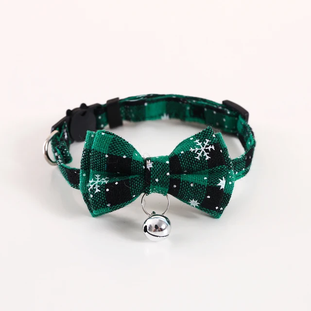 Pet Breakaway Cat Collar Bow Tie And Bell Cute Plaid Christmas Red Elastic Adjustable Dog Collar With Sash Small Bell For Cats 5