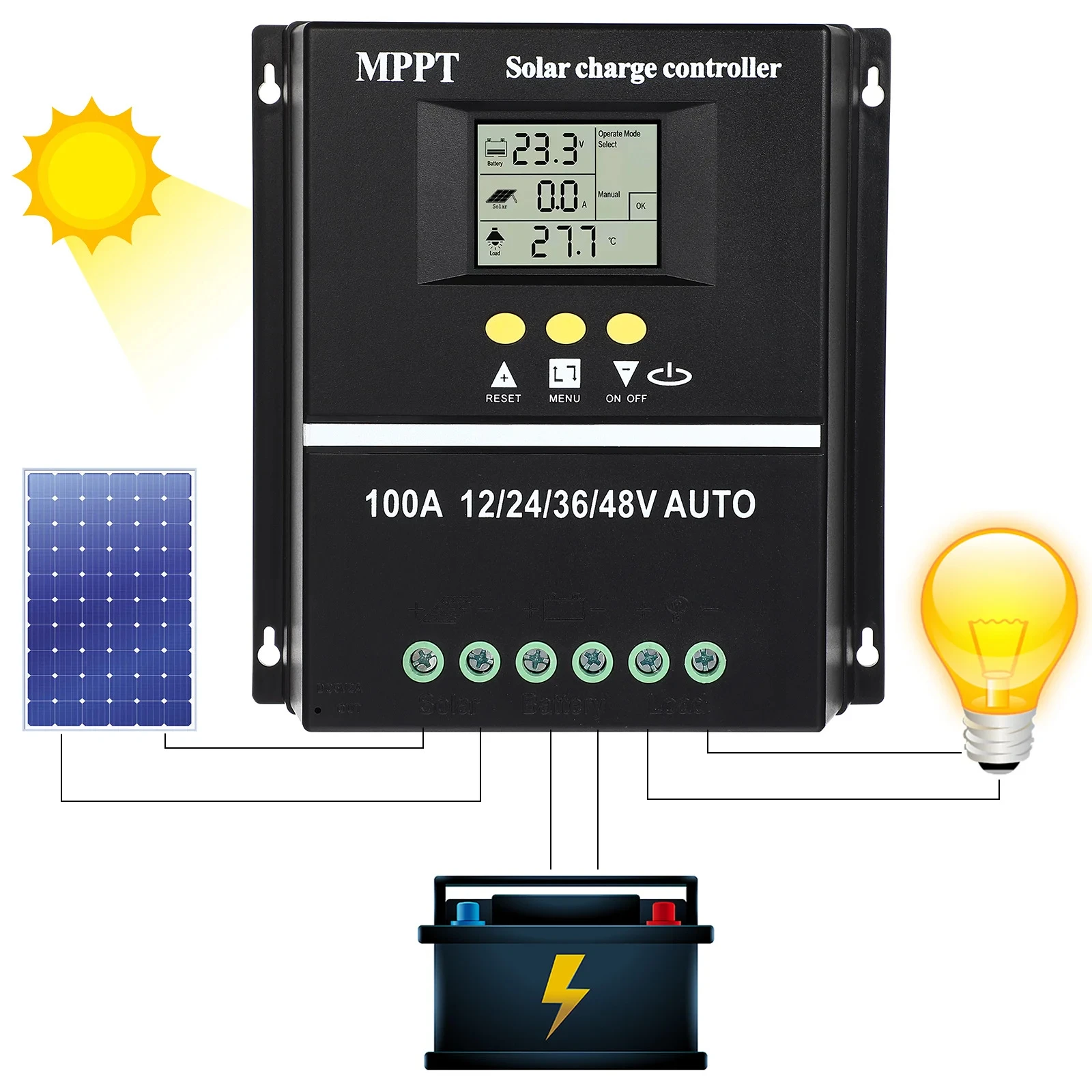 MPPT solar controller 12V24V36V48V lithium lead-acid battery photovoltaic panel charging power generation controller