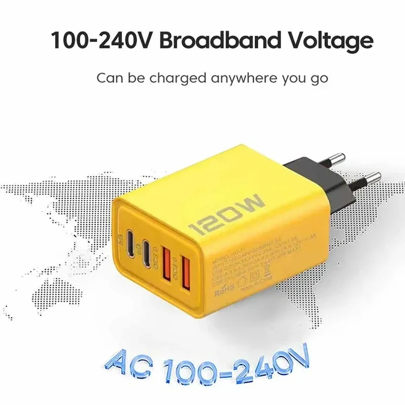 Fast Charger Xiaomi 120W Ultra Fast 4Port USB C PD Quick Charging USB 3.0 Type C EU US Plug For Xiaomi iPhone 15 Pro Max