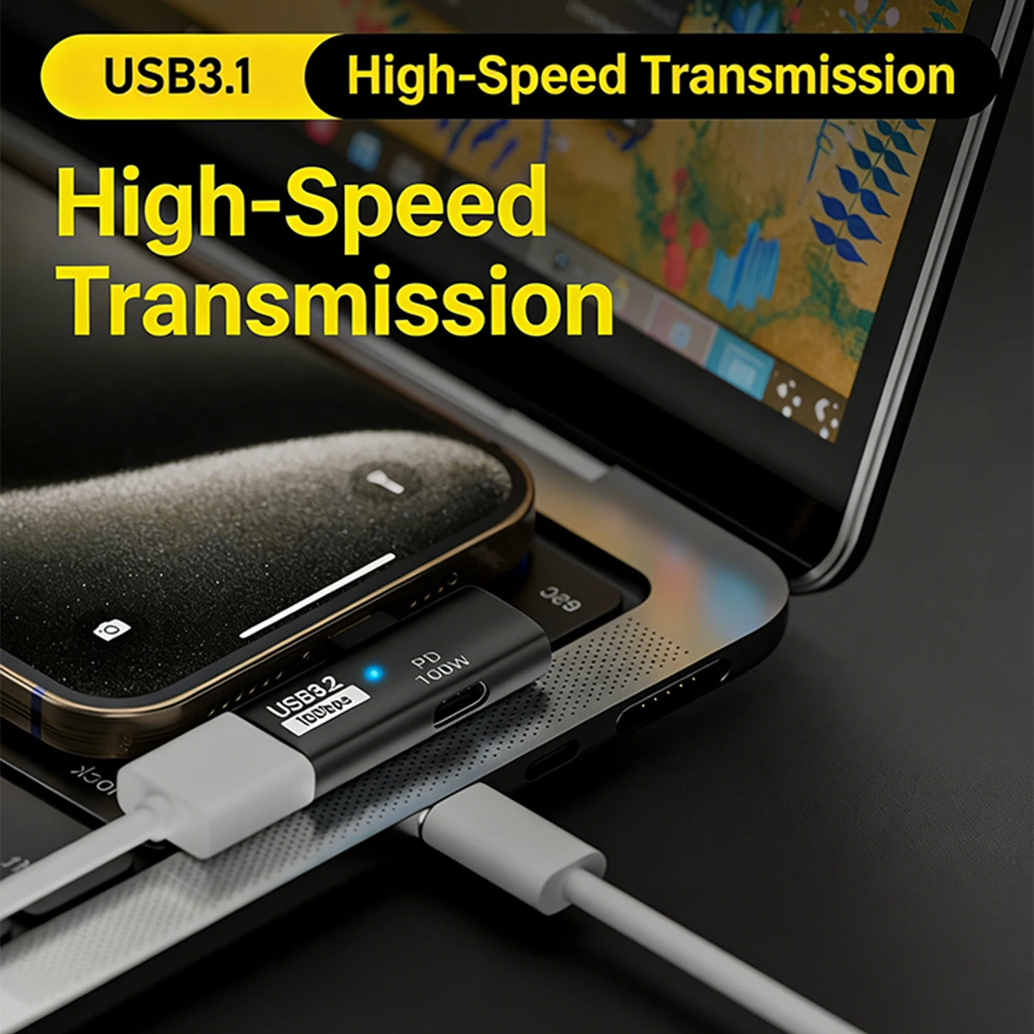 USB C 2-in-1 to USB 3.2 OTG 어댑터 PD 100W 충전 포트 10Gbps 썬더볼트 4/3 컨버터 (Rog Ally, Steam Deck, iPhone, iPad 호환)