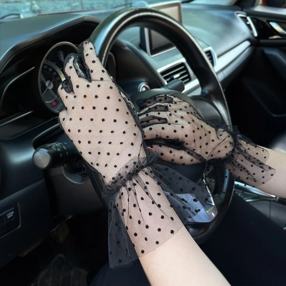 

Summer breathable lightweight cycling sun protection gloves for women's lace sexy mesh hollowed out wedding gloves