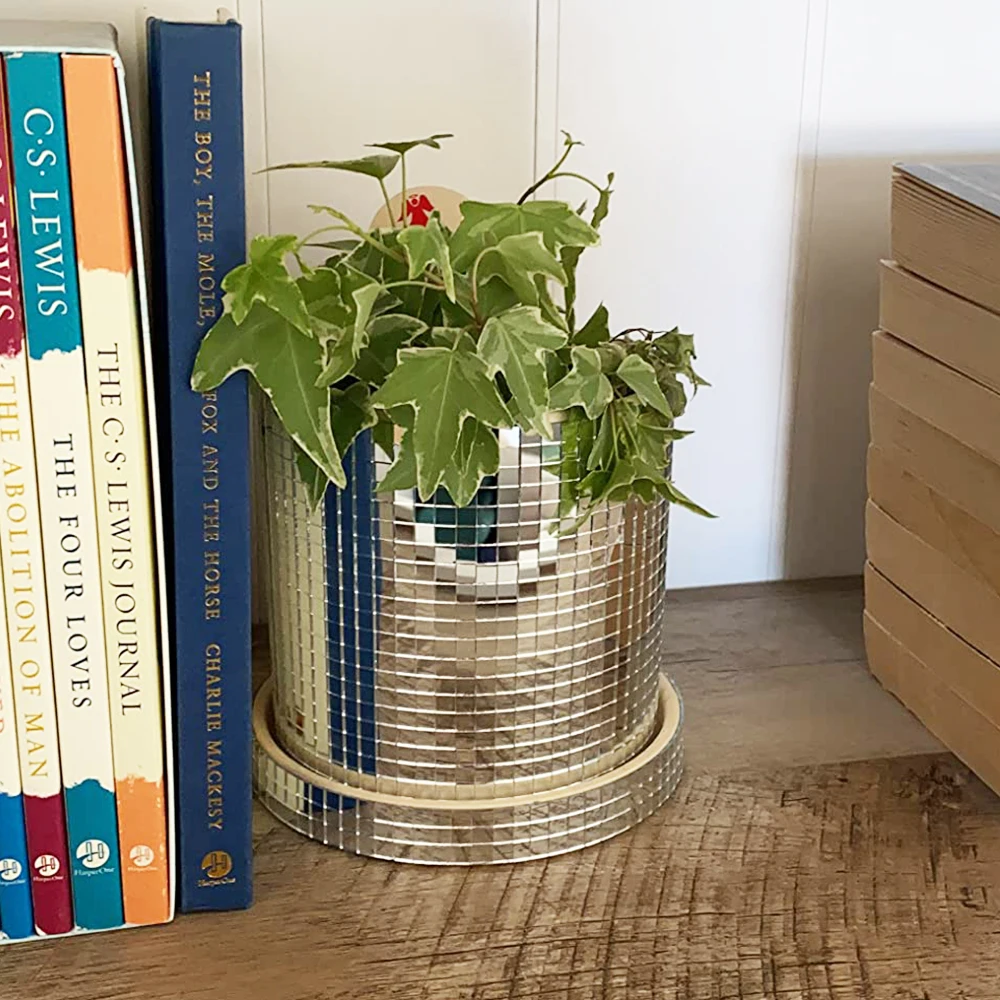 Disco Ball Planter Pot with Drainage Hole Ceramics Mirror Disco Ball Vase Plant Pot Flower Pot Flat Base Mirror Disco Ball Vase 4