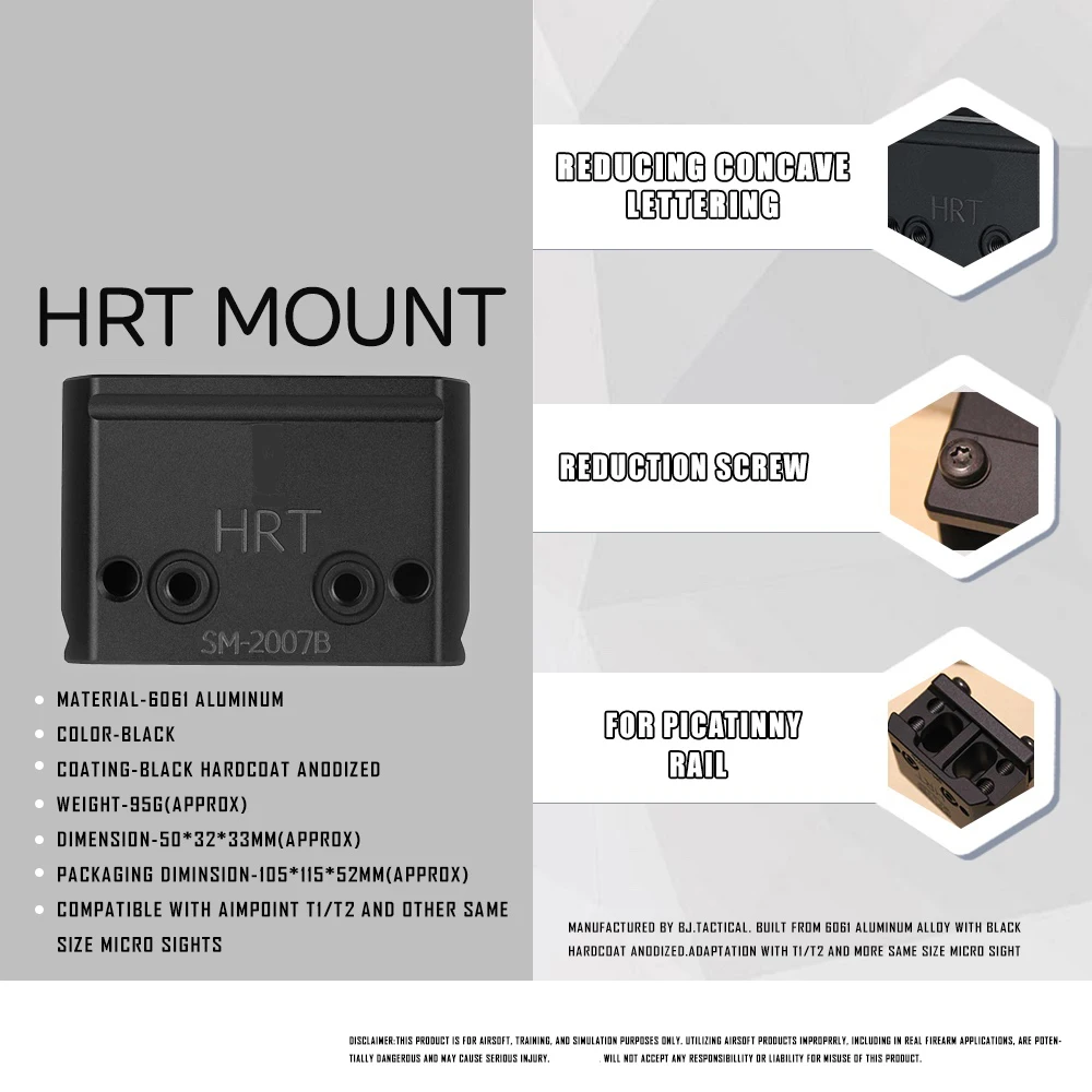 

HRT SM-2007B LOWER 1/3 Picatinny Optic MOUNT for Tactical Hunting Airsoft Red Dot Sight Aimpoint H1 H2 T1 T2 Weapon Airsoft AR15