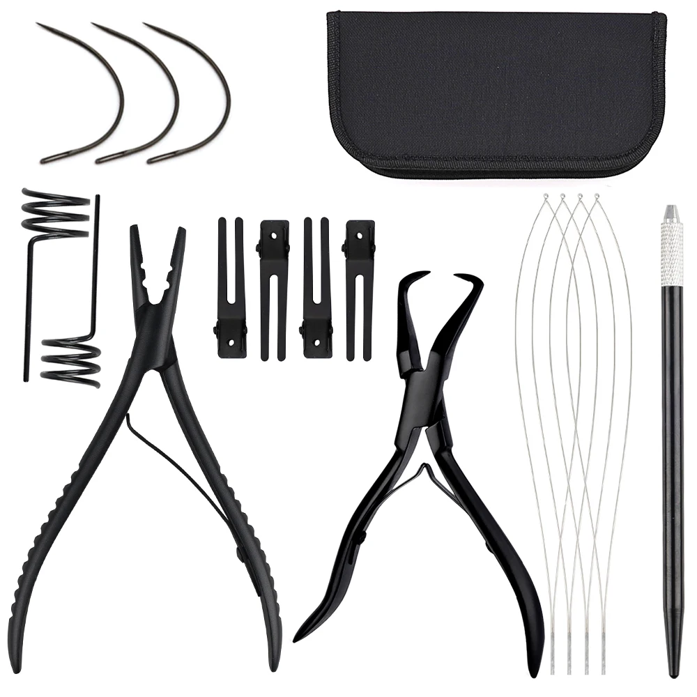 GlamorDove Hair Extension Pliers Kit with Threader Loop Tool With Micro Ring Application Pliers and Micro Beads Closer Opener