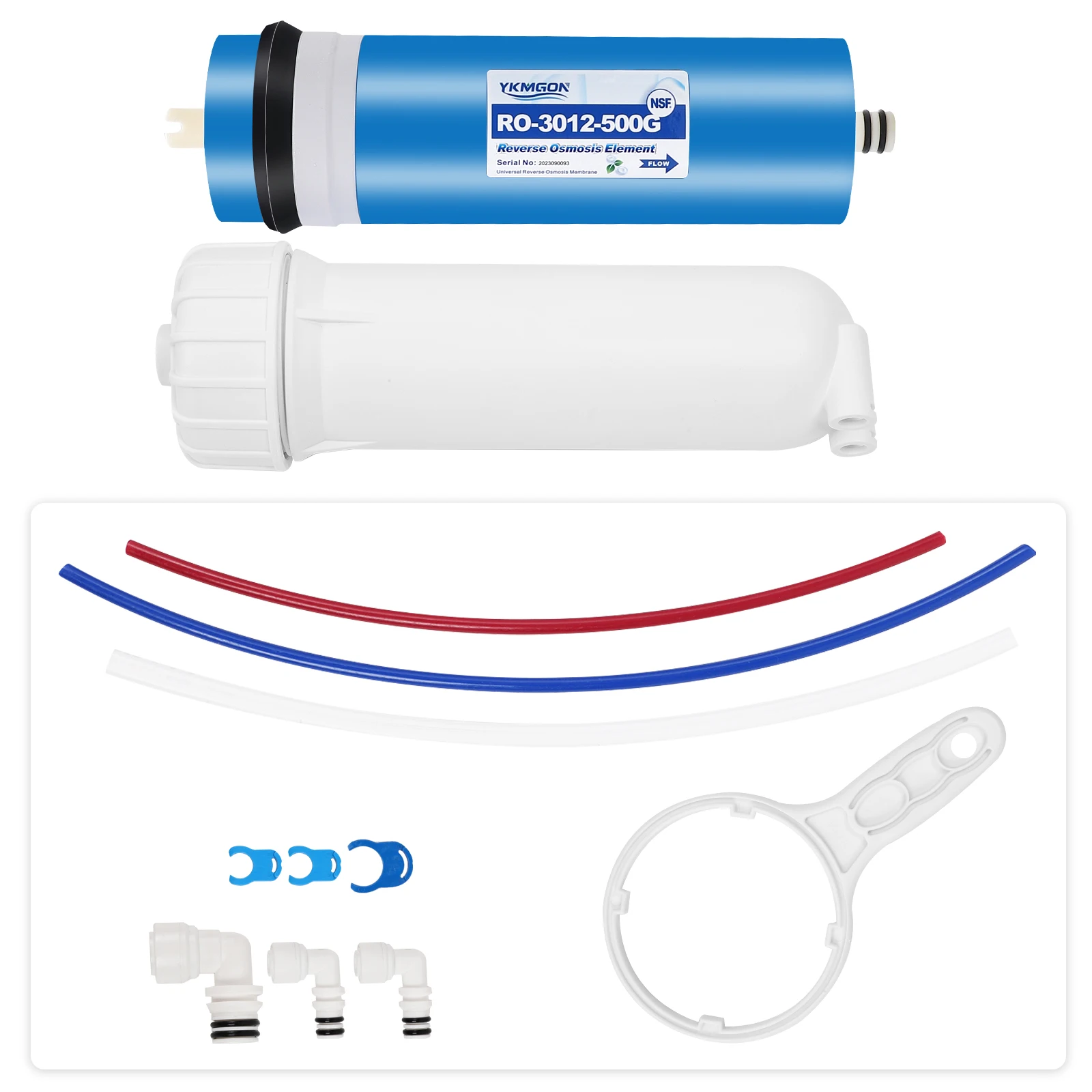 

500GPD Reverse Osmosis RO Membrane Housing Kit with 1/4 Quick Connector,Check valve,Water Pipe,Wrench Set for Water Filtration