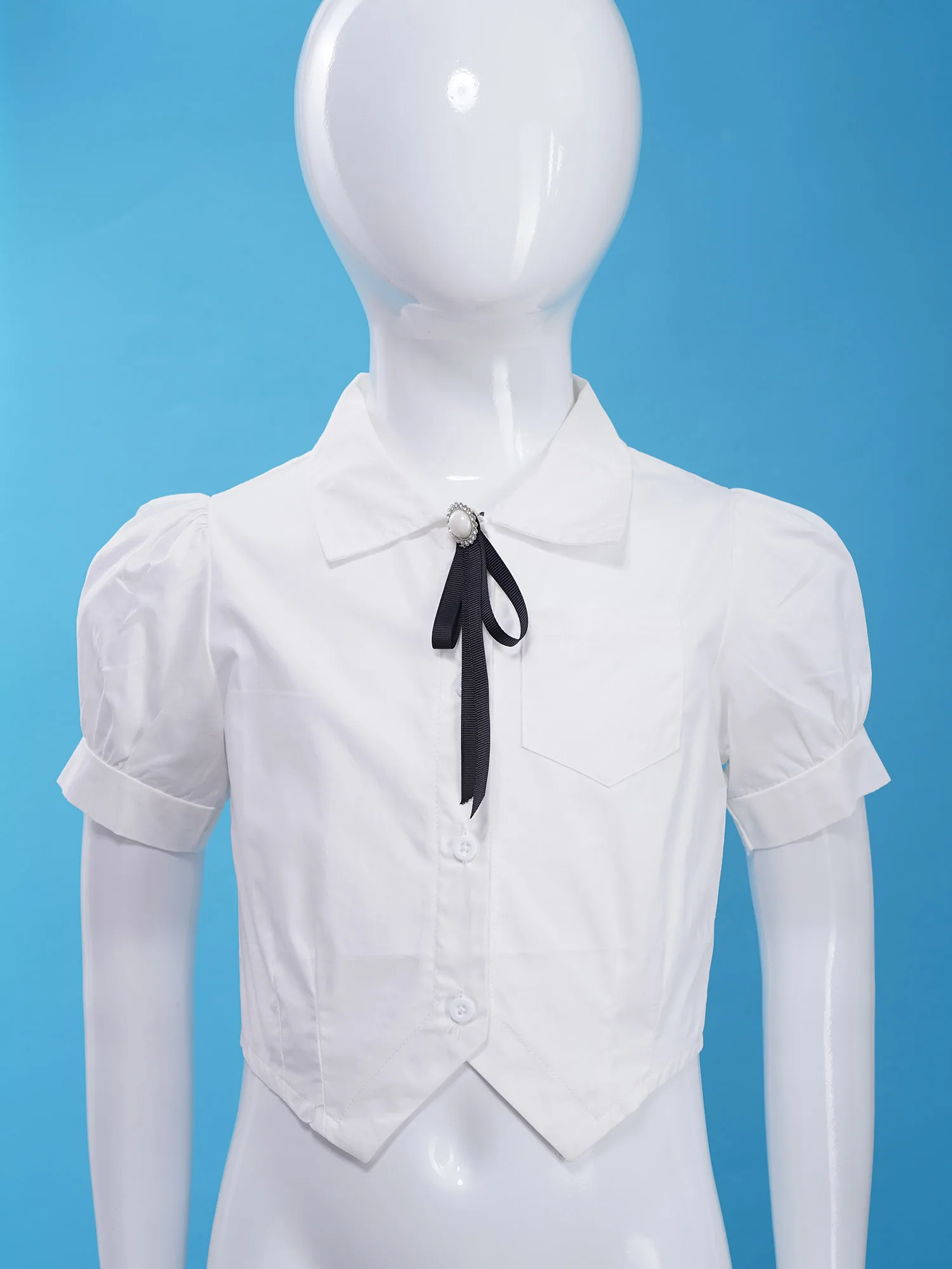 Camisas de uniforme blanco para Niñas Grandes, blusa de uniforme escolar de  manga corta abullonada, cuello vuelto de princesa, Tops con botones y lazo  - AliExpress, image size:1500x2000
